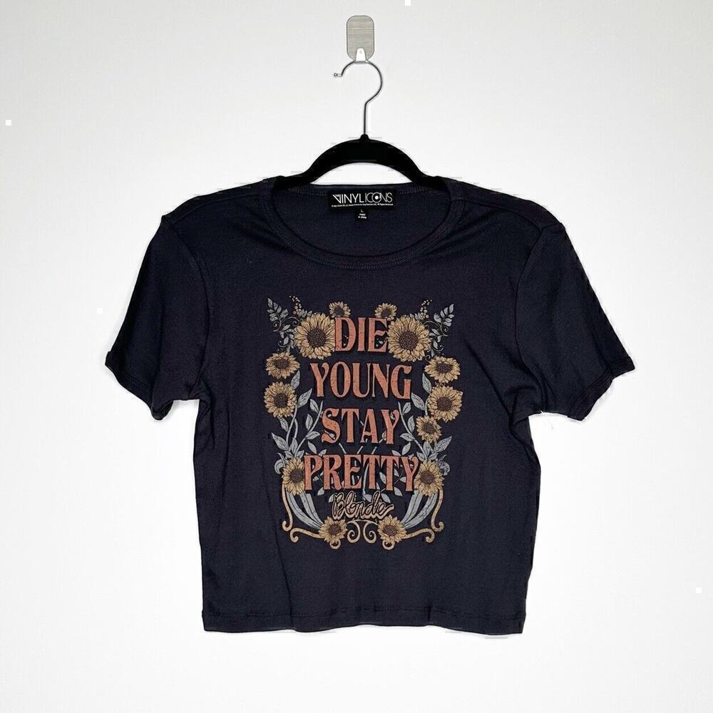 NEW Vinyl Icons Die Young Stay Pretty Graphic T-Shirt Top Women Gray Size Large